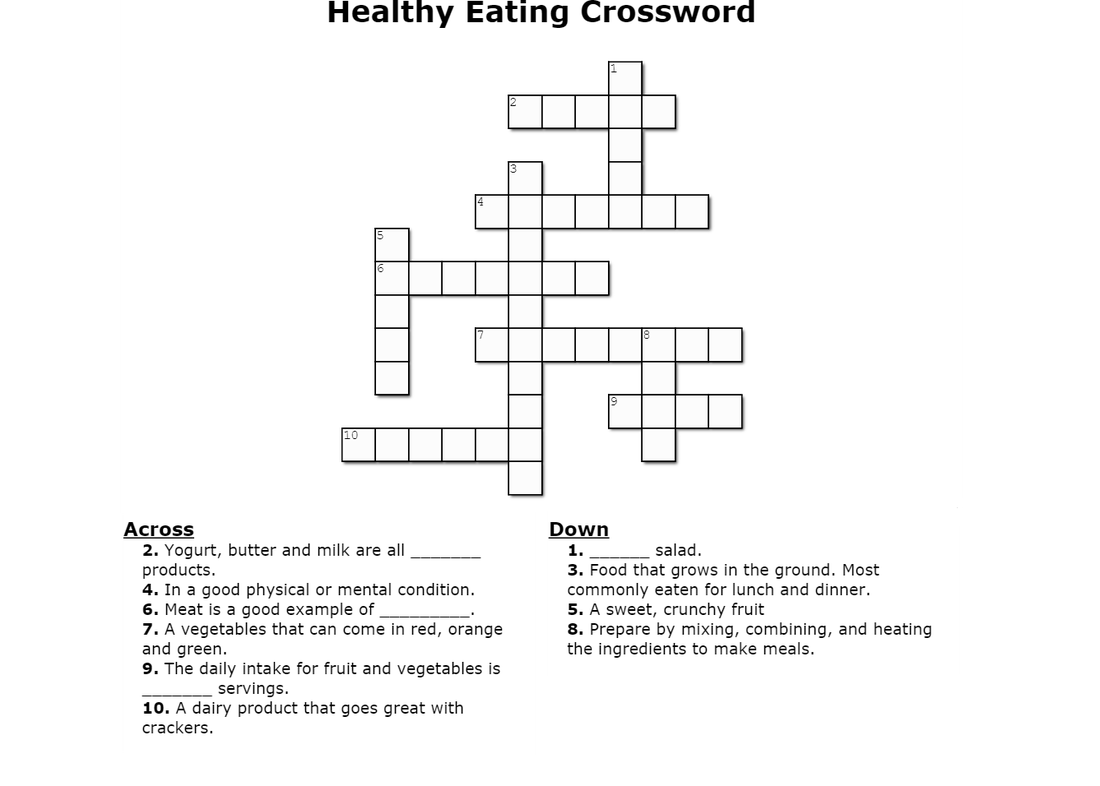 Crossword HEALTHY EATING FOR TEENS